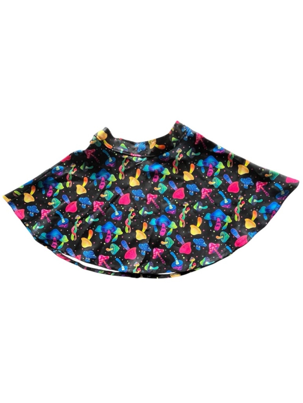 Body Rage Mini Skirt Spencer’s Mushroom Pattern Size Small Neon Colors Black